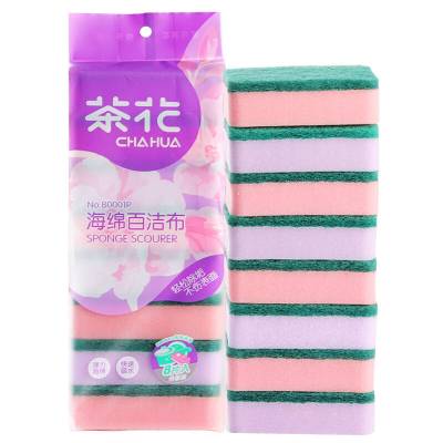 茶花洗碗布海绵擦百洁布加厚厨房刷锅不沾油家用刷碗双面清洁抹布海绵百洁布平面款8片+厨房多用抹布混色8条装-