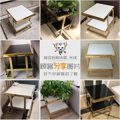 森美人轻奢后现代简约角几客厅边几沙发边柜玻璃小茶几床头小方几桌边柜