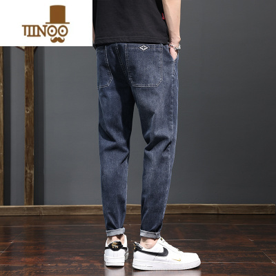 YANXU牛仔裤男士2023春季新款宽松直筒锥形休闲男装弹力九分长裤子