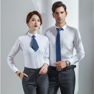 Mrfemale/女先生男士衬衫职业白色衬衫女长袖秋季新款男女同款售楼部经理商务正装工作服全棉提花情侣装衬衣