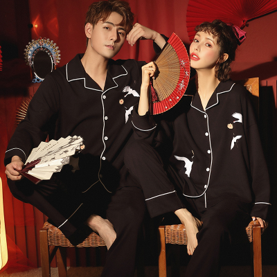 HLCOMAN春秋季情侣睡衣女棉长袖胖妹妹开衫韩版两件套秋冬款男士家居服