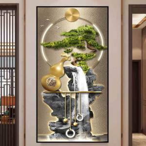 维诺亚中式玄关装饰画轻奢大气入户走廊简约过道立体贴画墙贴壁画