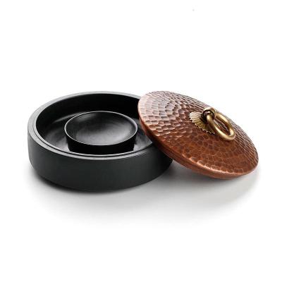 砚台砚台铜盖安徽歙砚书法专用带盖墨海墨碟小号密封便携文房四宝歙砚笔掭（紫铜）