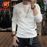 男士圆领卫衣男秋冬新款刺绣韩版修身套头加绒加厚秋装打底衫_1
