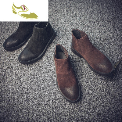 喻娄品牌秋季韩版马丁靴男高帮真皮鞋磨砂反绒男士皮靴增高英伦短靴子