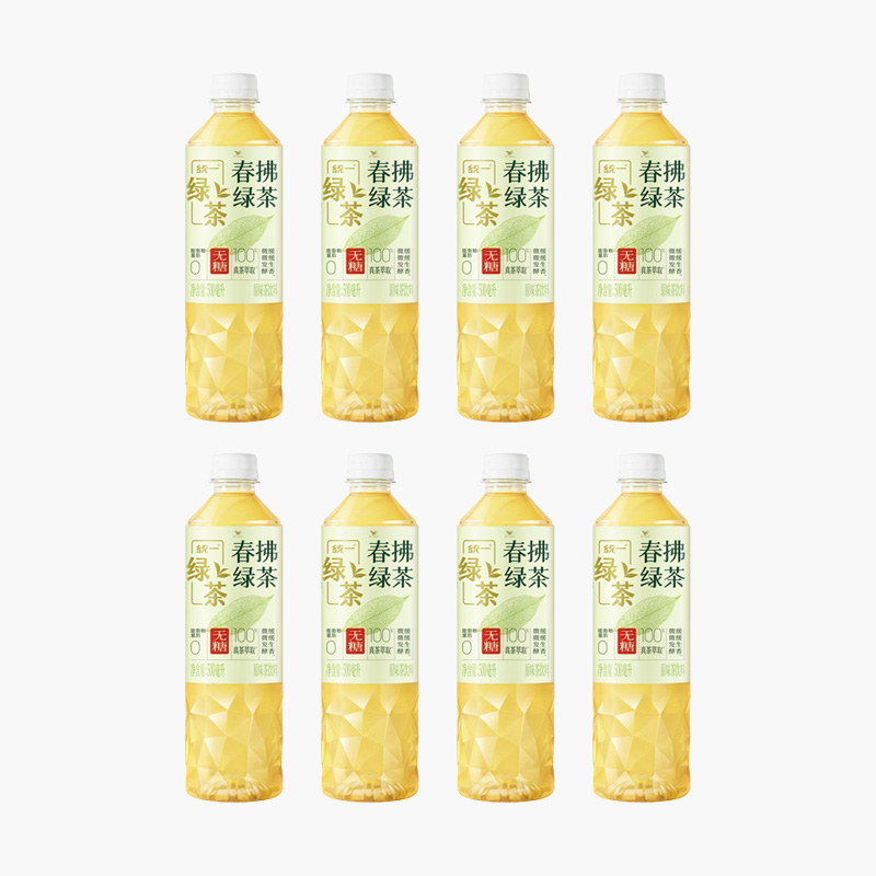统一春拂绿茶春拂焙茶实惠茶饮料真茶萃取原味饮品500ml*8瓶