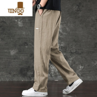YANXU秋季极简棉麻休闲裤男宽松阔腿裤子运动透气百搭显瘦直筒男士长裤