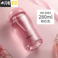 三维工匠清水玻璃杯女便携迷你可爱超萌小清新时尚水杯家用玻璃花茶杯子