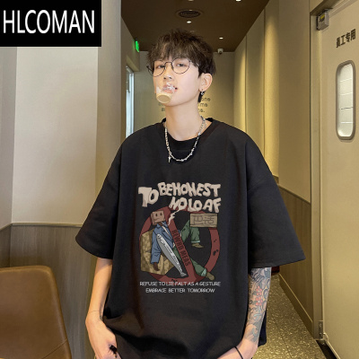 HLCOMAN230g短袖t恤男夏天潮流港风休闲宽松大码胖子体恤