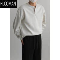 HLCOMANZPZ韩国宽松套头亨利领长袖T恤卫衣男秋季潮牌打底衫上衣薄款外套