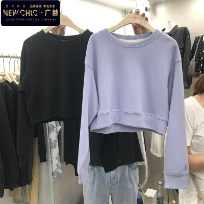 广赫短款卫衣女2020秋冬新款薄款韩版百搭宽松小个子高腰长袖上衣外套卫衣