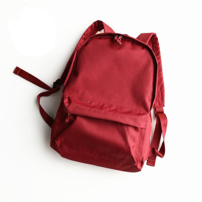 新款日系简约纯色无印牛津帆布双肩包轻便旅行背包男女休闲大学生书包-定制酒红色(帆布)酒红色(帆布)