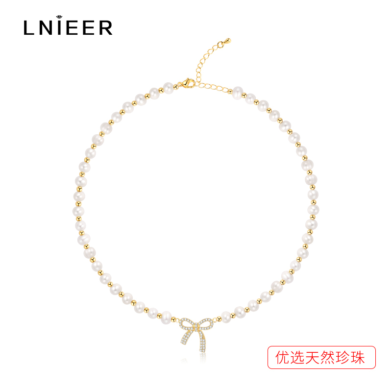 天然淡水珍珠项链女蝴蝶结小众轻奢锁骨链颈链子2025新款配饰