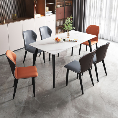 全友家居意式轻奢餐桌椅组合岩板台面 耐磨欧皮餐椅金属框架餐桌餐椅