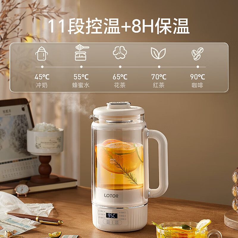 LOTOR徕多小气泡养生壶全玻璃双层低音迷你养生壶家用煮茶壶养生烧水壶花茶壶LD-YSH06基础款