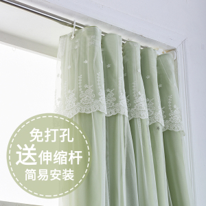家柏饰(CORATED)免打孔安装窗帘成品卧室遮光飘窗短帘网红ins魔术贴出租房遮阳布