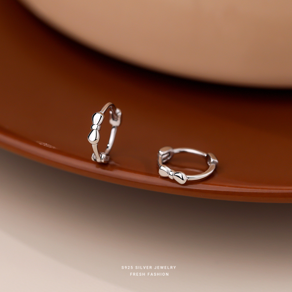 s925纯银甜美蝴蝶结耳环女简约轻奢小众设计耳圈韩版百搭耳饰批发送女朋友老婆情人节七夕生日礼物