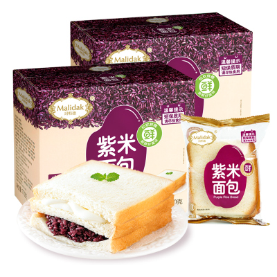 玛呖德糕点紫米面包770g*2箱装（黑米奶酪夹心切片三明治蛋糕面包营养早餐零食品）