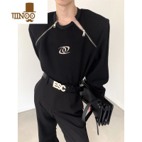 YANXU/小众拉链设计感oversize卫衣男感解构垫肩上衣潮