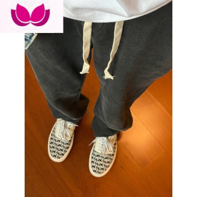 七斓美式高街潮牌休闲裤子男新款水洗做旧直筒宽松百搭vibe运动裤