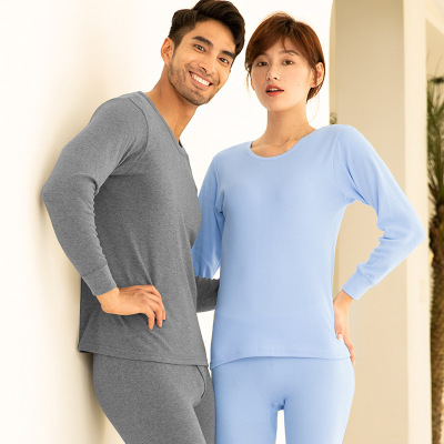 情侣保暖内衣女纯棉套装宽松舒适基础打底棉毛衫全棉秋衣秋裤薄款_1_372