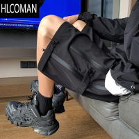 HLCOMAN夏季潮牌冲锋裤防水速干工装短裤男黑色美式休闲宽松五分裤子运动