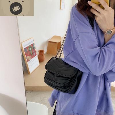 菱格链条包包女新款ins简约百搭韩版PU软皮复古单肩斜挎小方包女艾狄伊娃女手包黑色