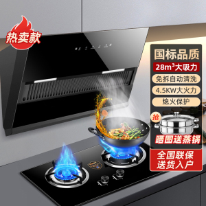欢呼好太太烟灶套餐 抽油烟机燃气灶两件套 28立方大吸力自动清洗家用抽油烟机厨电套装煤气炉 液化气灶C008+X01