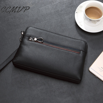 CCMVP品牌自营质量保证-CCMVP夏季男士手包真皮男包手拿包撞色韩版时尚潮牛皮软皮大容量信封包黑色黑色小号