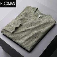 HLCOMAN轻奢柔软细腻长袖t恤男士肌理打底衫上衣2024秋季休闲薄款卫衣男