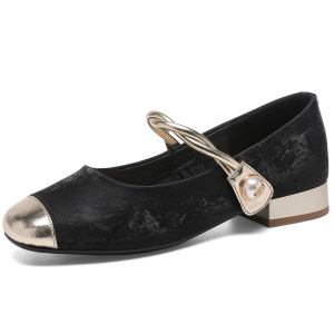 中式国风单鞋女新款春秋季真皮粗跟玛丽珍鞋软底复古四季单鞋