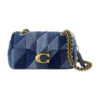 COACH女士牛仔拼接手提斜挎两用托特包多功能隔层磁吸翻盖手拿包