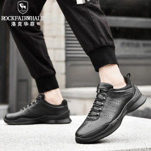 Rock Fairwhale洛克华菲 新品男鞋时尚轻奢休闲皮鞋百搭真皮鞋子 黑色 42码