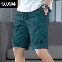 HLCOMAN夏季绿色印花短裤男士ins潮流潮牌5分中裤外穿休闲沙滩五分裤