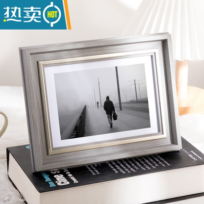 敬平欧式简约相框摆台5 6 7 8 10A4寸挂墙装饰框创意像框摆件画框 简木银灰色 10寸[可放20.3*25.4cm
