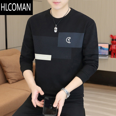 HLCOMAN潮牌圆领卫衣男士条纹新款青年休闲潮流长袖t恤上衣服外套