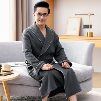 睡袍男士睡衣秋冬季加厚纯棉中老年爸爸夹棉夹层浴袍浴衣长款保暖