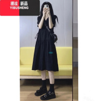 YIBUSHENG高级感黑色连衣裙女裙子2024新款季小个子法式别致绝美v领长裙