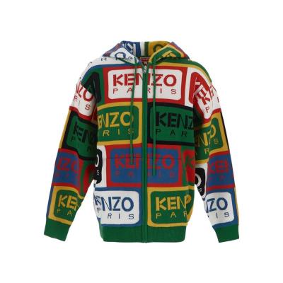 高田贤三(Kenzo)纯棉罗纹针织连帽卫衣男落肩长袖直筒外套运动休