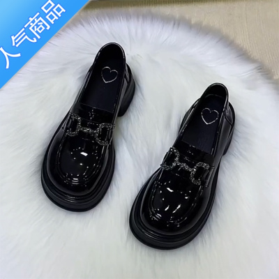 SUNTEK漆皮乐福鞋女2023春秋新款百搭松糕厚底小皮鞋增高软底小圆头单鞋