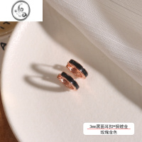 JiMi黑色耳钉女银银耳扣耳环2023新款高级感小圆耳圈睡觉免摘耳饰