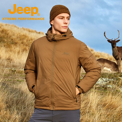 Jeep户外羽绒服夹克男士2025新款防风轻薄连帽外套秋冬保暖防寒服
