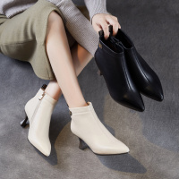 轻奢羊皮靴子女尖头细高跟气质时尚通勤小短靴秋冬新款时装及踝靴