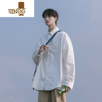 YANXU长袖衬衫男生秋季cityboy青少年白色工装衬衣潮日系宽松休闲外套