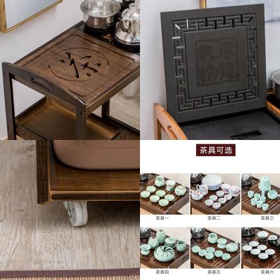 简约可移动茶桌阳台实木小茶几楠竹茶水柜家用茶台乌金石泡茶桌子