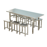 戴劲 不锈钢食堂餐桌员工连体快餐桌椅组合饭堂长方形餐桌六人挂凳含凳