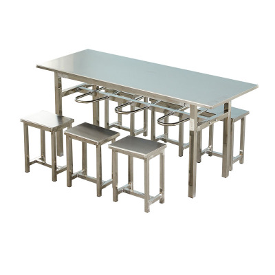 戴劲 不锈钢食堂餐桌员工连体快餐桌椅组合饭堂长方形餐桌六人挂凳含凳