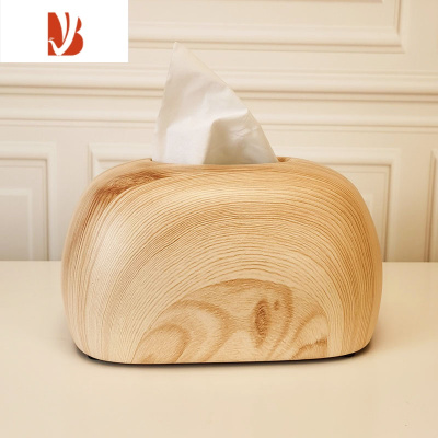 三维工匠创意中国风陶瓷纸巾盒轻奢家用中式现代山水客厅餐厅装饰抽纸巾盒 仿木色纹款(送底板)