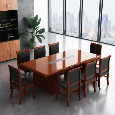 臻远 ZY-HYZ-06培训桌木质贴皮油漆家具会议桌2.4m 红胡桃色