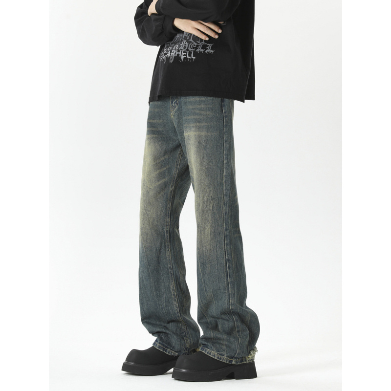 美式牛仔裤男士秋冬高街喇叭泥染欧美vibe风复古时尚显瘦微喇裤